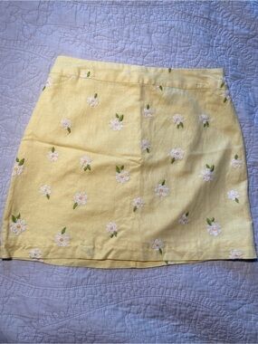 Forever 21 Yellow Mini Skirt with White Floral Embroidery